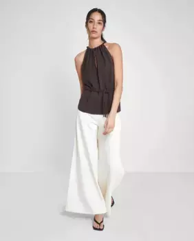 Женский топ с вырезом на шее и плетеным поясом Trucco, темно-коричневый