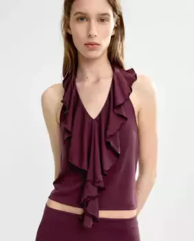Женский топ с вырезом на шее и рюшами Parfois, цвет Burdeos