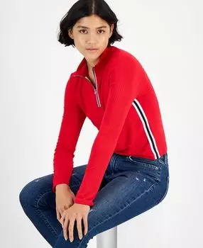 Женский топ с вырезом под горло и молнией на четверть в боковую полоску Tommy Jeans
