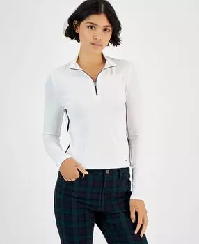 Женский топ с вырезом под горло и молнией на четверть в боковую полоску Tommy Jeans, белый