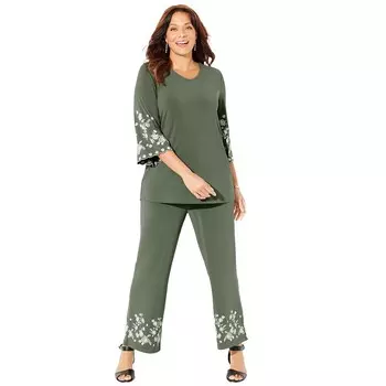 Женский топ с вышитыми рукавами и любой одеждой Catherines больших размеров, цвет Olive Green