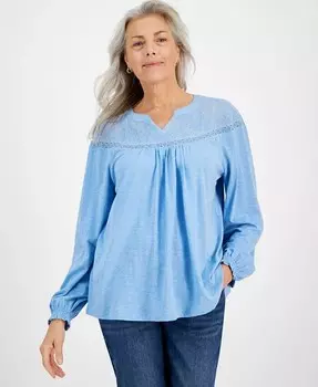 Женский топ с вышивкой и кружевной отделкой Style & Co, синий