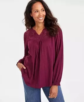 Женский топ с вышивкой и кружевной отделкой Style & Co, красный