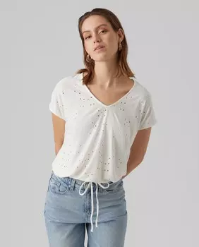 Женский топ с вышивкой и регулируемой завязкой на талии Vero Moda, белый