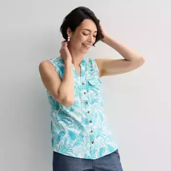 Женский топ с Y-образным вырезом Croft & Barrow, цвет teal fresh floral