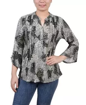 Женский топ с y-образным вырезом и расклешенными рукавами 3/4 внахлест NY Collection, мульти