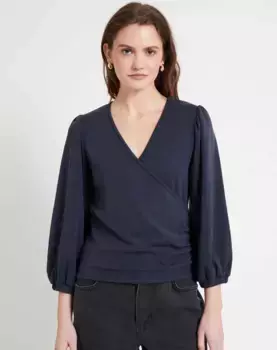 Женский топ с запахом и французскими рукавами Naf Naf, черный