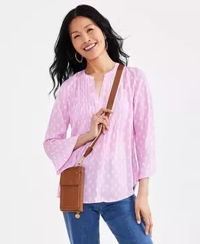 Женский топ с защипами и рюшами на рукавах с принтом, стандартного и миниатюрного размера Style & Co, фиолетовый