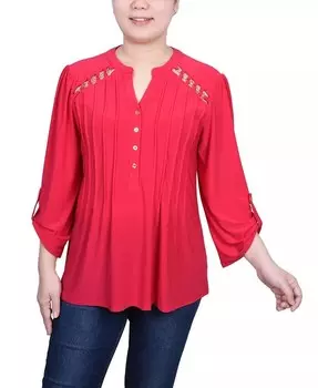 Женский топ с защипами спереди, длинными рукавами и цепочками NY Collection, красный