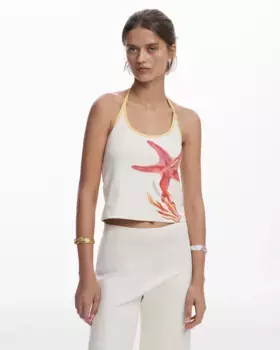 Женский топ с завязанными узлами морскими звездами Desigual, белый