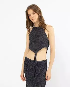 Женский топ с завязкой на шее и V-образной отделкой Noon, синий