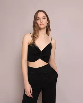 Женский топ с жаккардовыми черепами и звездами черного цвета Scalpers, черный