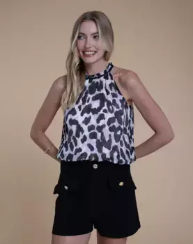 Женский топ с животным принтом и воротником-хомутом Naf Naf, мультиколор