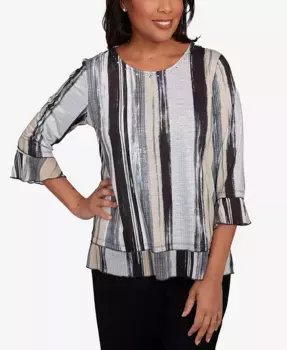 Женский топ Santa Barbara Etched Stripe с рукавами колокол Alfred Dunner, мультиколор