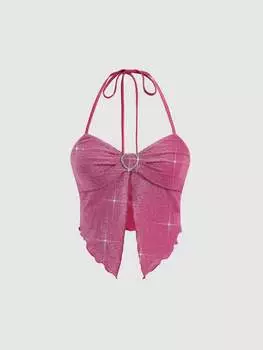 Женский топ SHEIN MOD, воротник-хомут, любовь, пряжка, видна спина, с оборками/рюшами и нестандартной формы, розовый