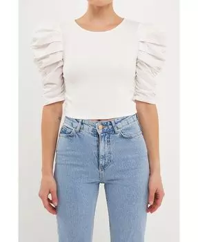 Женский топ смешанного цвета с пышными рукавами endless rose, белый