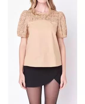 Женский топ со сборками English Factory, тан/бежевый