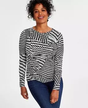 Женский топ со сборками и длинными рукавами с принтом I.N.C. International Concepts, черный