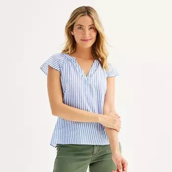 Женский топ Sonoma Goods For Life с V-образным вырезом и развевающимися рукавами, цвет River Blue Stripe