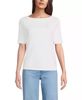 Женский топ Supima Boatneck Lands' End, белый