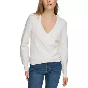 Женский топ-сюрплайс с полосками снизу и запахом DKNY Jeans, слоновая кость