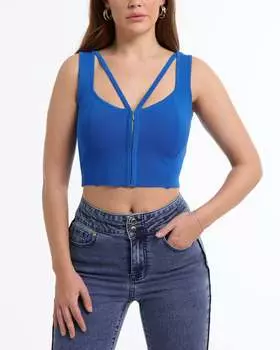 Женский топ-свитер с застежкой-молнией спереди BEBE, цвет diva blue