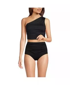 Женский топ-танкини на одно плечо с чашечкой D и сборками Lands' End, черный