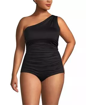 Женский топ танкини на одно плечо с оборками и большим размером Lands' End, черный