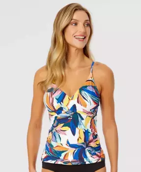 Женский топ-танкини с цветочным принтом и драпировкой спереди Anne Cole, мультиколор