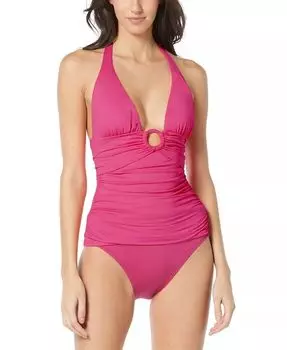 Женский топ-танкини с глубоким V-образным вырезом и соответствующие плавки Carmen Marc Valvo, розовый