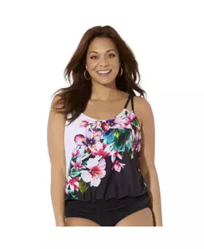 Женский топ-танкини с петлей для ремешка и кокеткой Swimsuits for All, красный