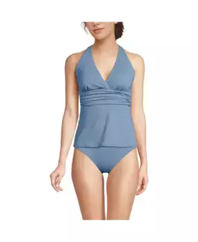 Женский топ-танкини с V-образным вырезом и перекрещивающимися бретелями, чашка D Lands' End, синий