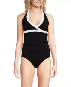 Женский топ-танкини с V-образным вырезом и бретелями на шее Lands' End, черный