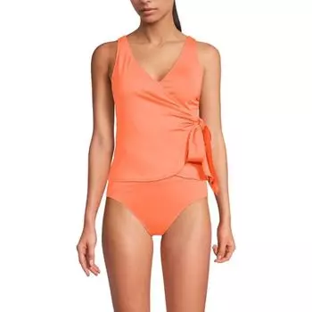Женский топ-танкини с V-образным вырезом и запахом Lands' End, цвет papaya orange