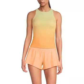 Женский топ-танкини с высоким воротом и бретельками на спине Lands' End, цвет mint orange ombre