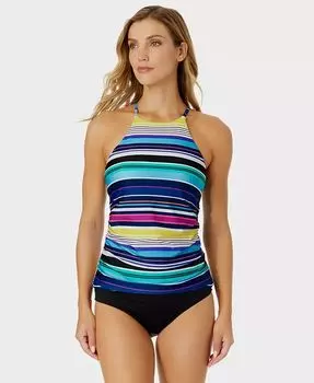 Женский топ-танкини с высокой горловиной и завязкой-халтером и плавки бикини с высокой талией Anne Cole, мультиколор