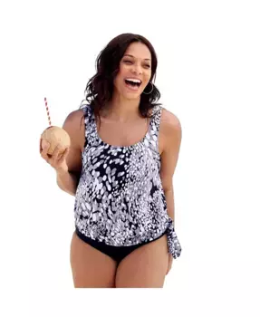 Женский топ-танкини с завязками по бокам и кокеткой Swimsuits for All, синий