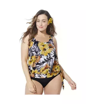 Женский топ-танкини с завязками по бокам и кокеткой Swimsuits for All, мультиколор