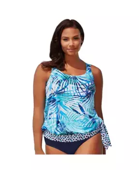 Женский топ-танкини с завязками по бокам и кокеткой Swimsuits for All, синий