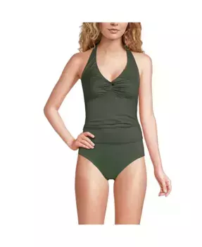Женский топ-танкини Twist Halter Lands' End, зеленый