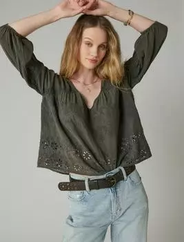 Женский топ в крестьянском стиле с вышивкой Lucky Brand, черный