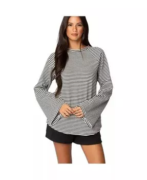 Женский топ в полоску оверсайз с рукавами-колокольчиками Edikted, серый