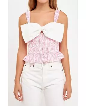 Женский топ в полоску с контрастным бантом English Factory