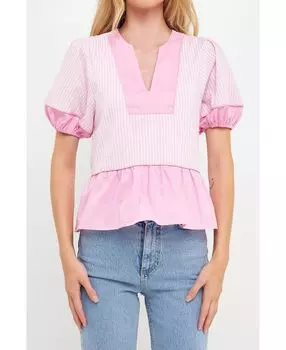 Женский топ в полоску с контрастными деталями English Factory