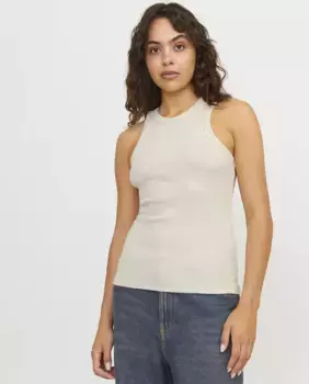 Женский топ в рубчик с бретельками на шее Jack & Jones, бежевый