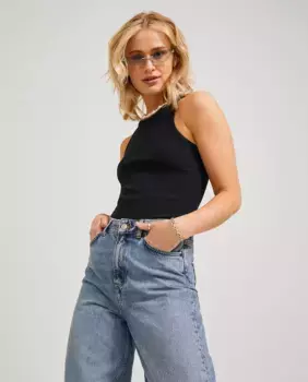 Женский топ в рубчик с бретельками на шее Jack & Jones, черный