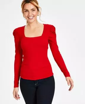 Женский топ в рубчик с квадратным вырезом и рукавами-фонариками I.N.C. International Concepts, красный