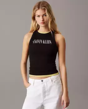 Женский топ в рубчик с логотипом Calvin Klein Jeans, черный