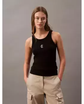 Женский топ в рубчик с логотипом Calvin Klein Jeans, черный