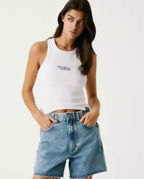 Женский топ в рубчик с логотипом Pepe Jeans, белый